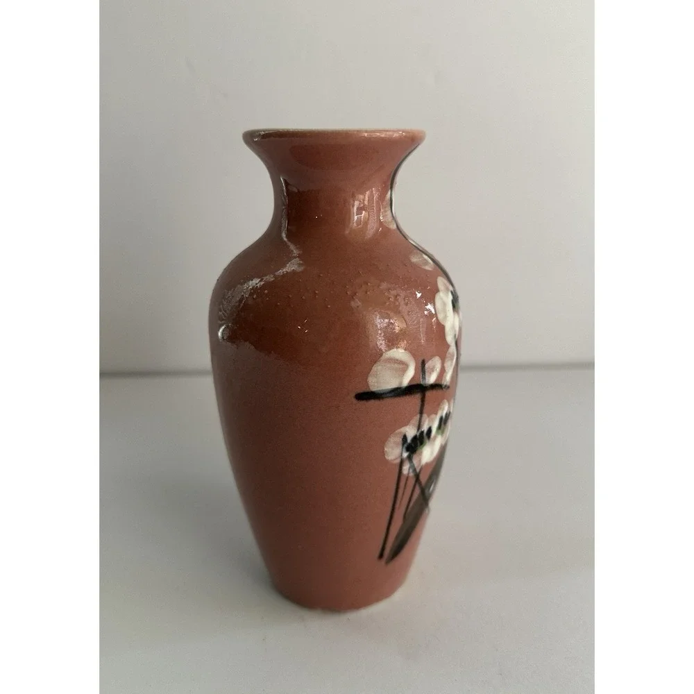 Vintage White Sakura Flowers Pink Ceramic Vase Retro Asian Style Cherry Blossom